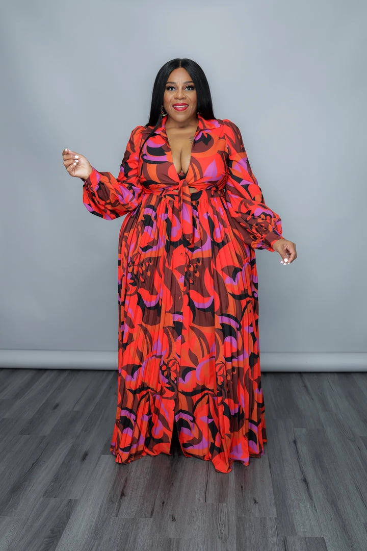 Curvaceous Boutique DRESSES Red Abstract Pleated Dress 3 Curvaceous Boutique DRESSES Red Abstract Pleated Dress