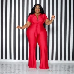 Curvaceous Boutique NEW Red Thommy Flare Jumpsuit