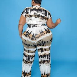 Curvaceous Boutique SETS Mocha Brush Stroke Pant Set