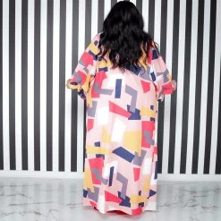 Curvaceous Boutique Red Print Rhinestone Cuff Duster