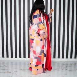 Curvaceous Boutique Red Print Rhinestone Cuff Duster