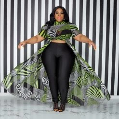 Curvaceous Boutique NEW Green Print Sheer Maxi Top