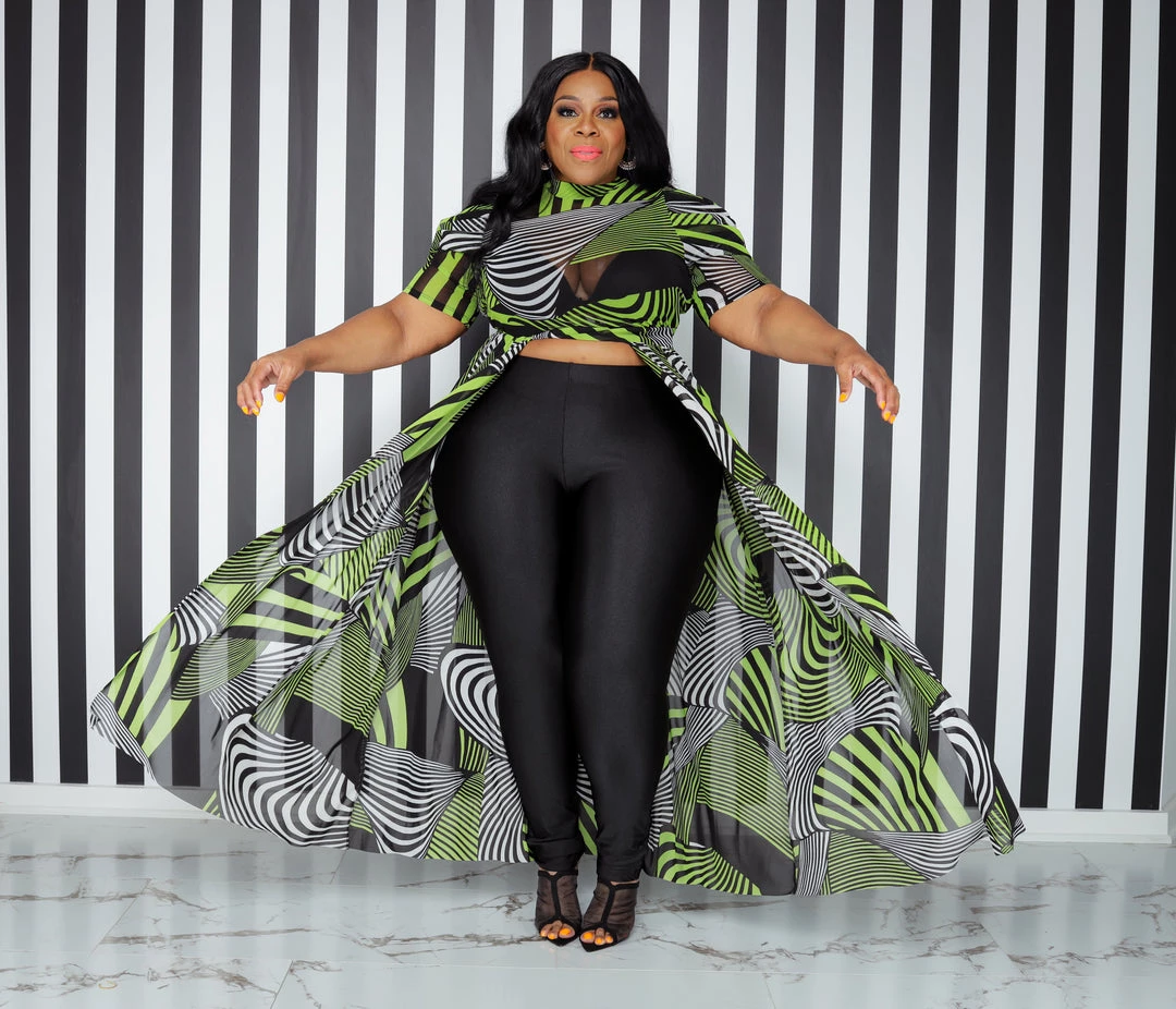 Curvaceous Boutique NEW Green Print Sheer Maxi Top 3 Curvaceous Boutique NEW Green Print Sheer Maxi Top