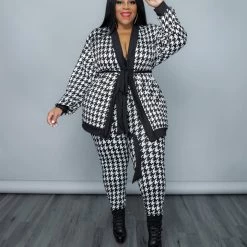 Curvaceous Boutique SETS Houndstooth Cardigan Set