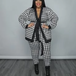 Curvaceous Boutique SETS Houndstooth Cardigan Set