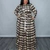 Curvaceous Boutique Beige Grid Perfectly Tied Skirt Set