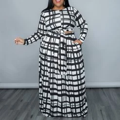 Curvaceous Boutique White Grid Perfectly Tied Skirt Set SALE