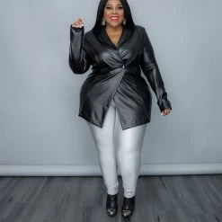 Curvaceous Boutique SALE Black Faux Leather Coat Dress