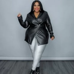 Curvaceous Boutique SALE Black Faux Leather Coat Dress
