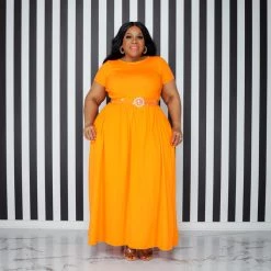 Curvaceous Boutique Orange Dare To Flare Dress