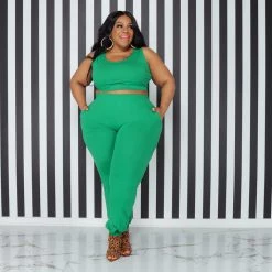Curvaceous Boutique Green Easy Going Jogger Set