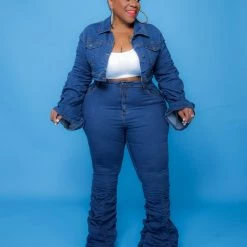 Curvaceous Boutique Crop Thing Ruched Denim Jacket