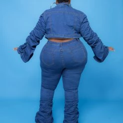 Curvaceous Boutique Crop Thing Ruched Denim Jacket