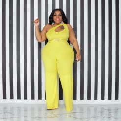 Curvaceous Boutique Yellow Pretty Cut-Out Jumpsuit