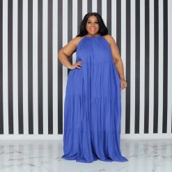 Curvaceous Boutique Blue Tiered Halter Dress