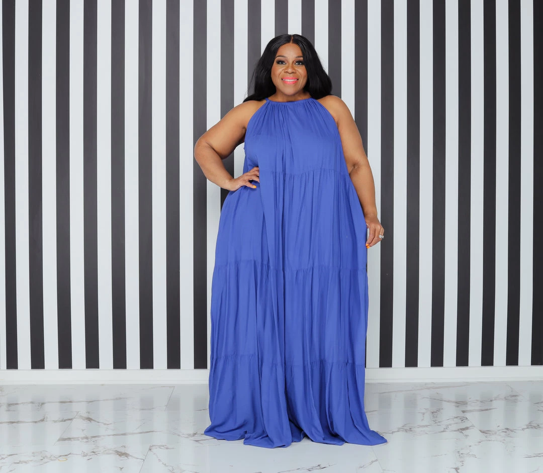 Curvaceous Boutique Blue Tiered Halter Dress 3 Curvaceous Boutique Blue Tiered Halter Dress