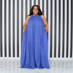Curvaceous Boutique Blue Tiered Halter Dress