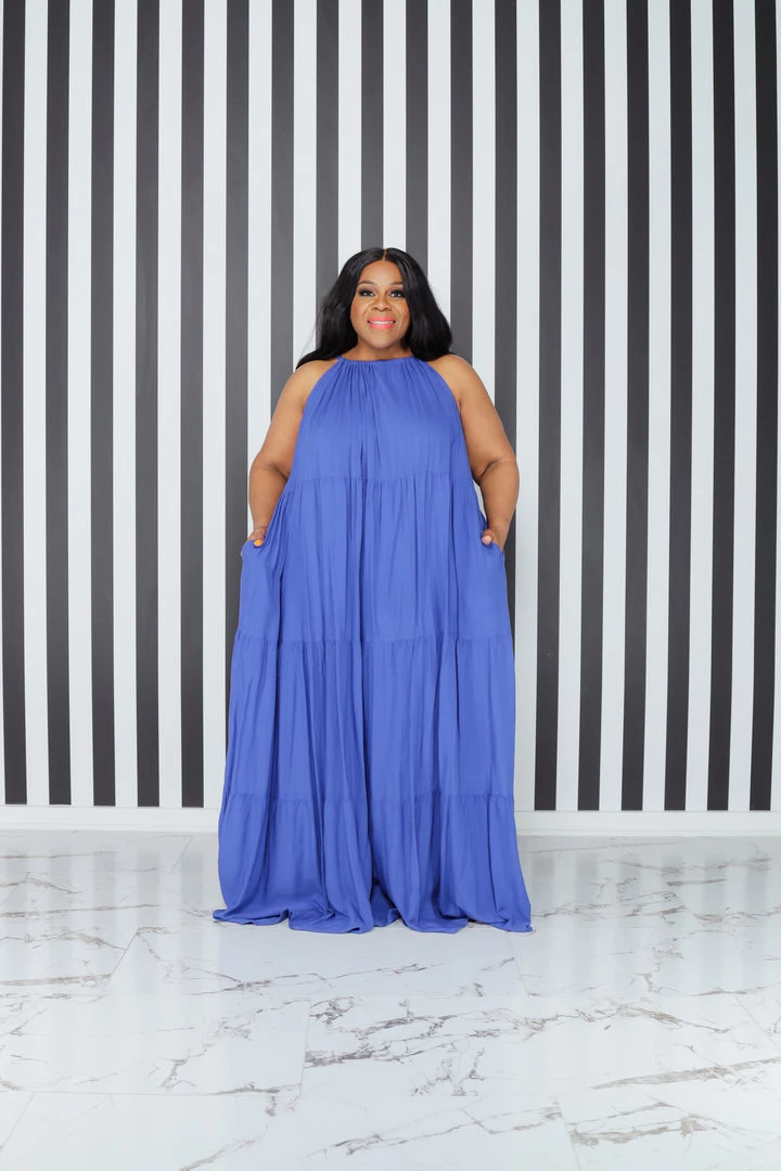 Curvaceous Boutique Blue Tiered Halter Dress 4 Curvaceous Boutique Blue Tiered Halter Dress