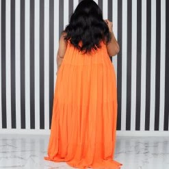 Curvaceous Boutique Orange Tiered Halter Dress DRESSES