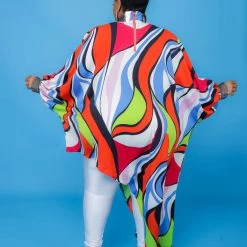 Curvaceous Boutique Orange Print Chiffon Asymmetric Top