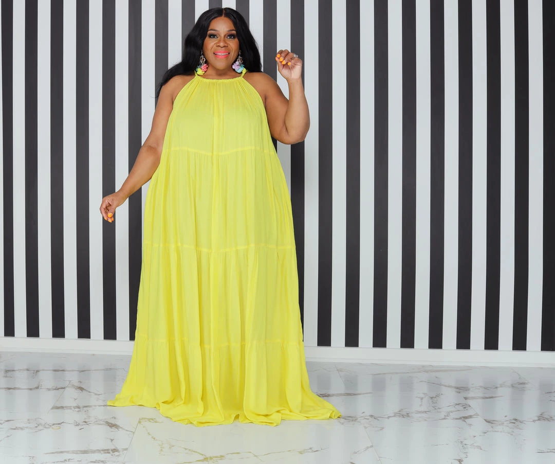 Curvaceous Boutique Yellow Tiered Halter Dress DRESSES 3 Curvaceous Boutique Yellow Tiered Halter Dress DRESSES