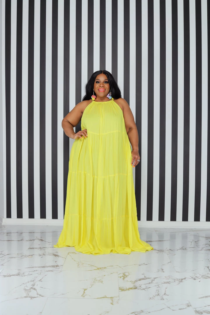 Curvaceous Boutique Yellow Tiered Halter Dress DRESSES 4 Curvaceous Boutique Yellow Tiered Halter Dress DRESSES