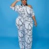 Curvaceous Boutique Scribble Dolly Off Shoulder Jumpsuit JUMPSUITS
