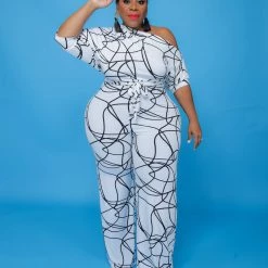 Curvaceous Boutique Scribble Dolly Off Shoulder Jumpsuit JUMPSUITS