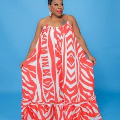 Curvaceous Boutique DRESSES Orange Chevron Maxi Dress