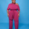 Curvaceous Boutique Magenta Dolly Off Shoulder Jumpsuit JUMPSUITS