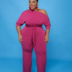 Curvaceous Boutique Magenta Dolly Off Shoulder Jumpsuit JUMPSUITS
