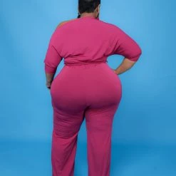 Curvaceous Boutique Magenta Dolly Off Shoulder Jumpsuit JUMPSUITS