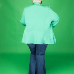 Curvaceous Boutique Green Gold Button Blazer
