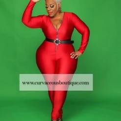Curvaceous Boutique SALE Red Keyona Zipper Disco Catsuit