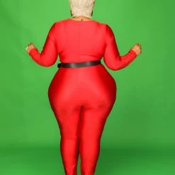 Curvaceous Boutique SALE Red Keyona Zipper Disco Catsuit