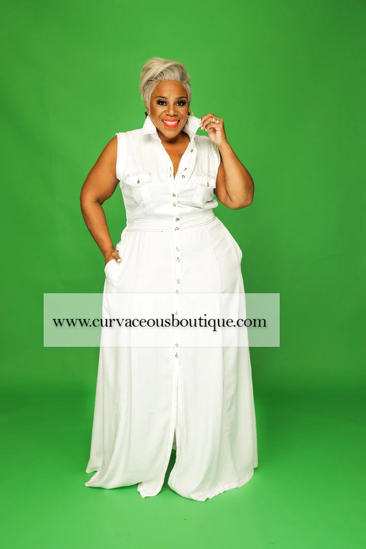 Curvaceous Boutique DRESSES White Stitched Denim Dress 3 Curvaceous Boutique DRESSES White Stitched Denim Dress