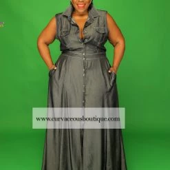 Curvaceous Boutique DRESSES Black Stitched Denim Dress