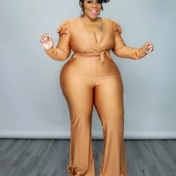 Curvaceous Boutique Bronze Selena Flare Jumpsuit