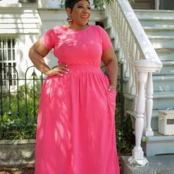 Curvaceous Boutique Pink Dare To Flare Dress NEW