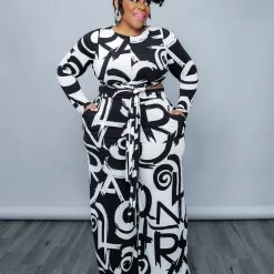 Curvaceous Boutique Scribble Tie Pant Set SETS