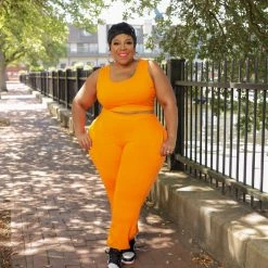 Curvaceous Boutique Orange Easy Going Jogger Set NEW