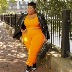 Curvaceous Boutique Orange Easy Going Jogger Set NEW