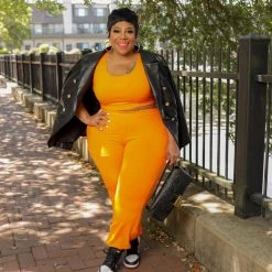 Curvaceous Boutique Orange Easy Going Jogger Set NEW