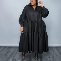 Curvaceous Boutique Black Smock Swing Dress