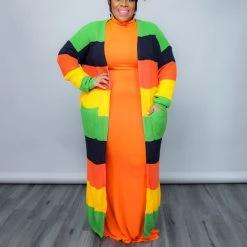 Curvaceous Boutique Orange Stripe Knit Cardigan NEW 6 Curvaceous Boutique Orange Stripe Knit Cardigan NEW