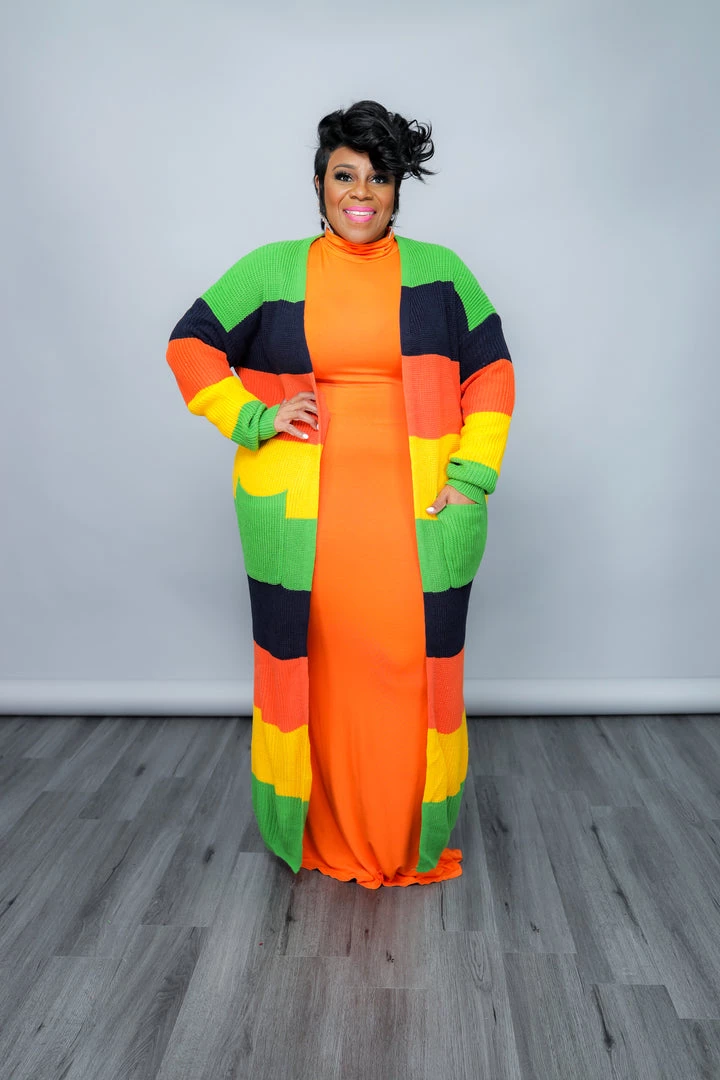 Curvaceous Boutique Orange Stripe Knit Cardigan NEW 4 Curvaceous Boutique Orange Stripe Knit Cardigan NEW