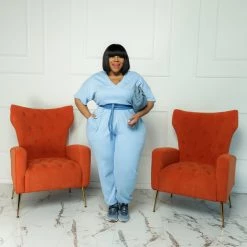 Curvaceous Boutique Blue Harem Pocket Jumpsuit