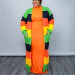 Curvaceous Boutique Orange Stripe Knit Cardigan NEW