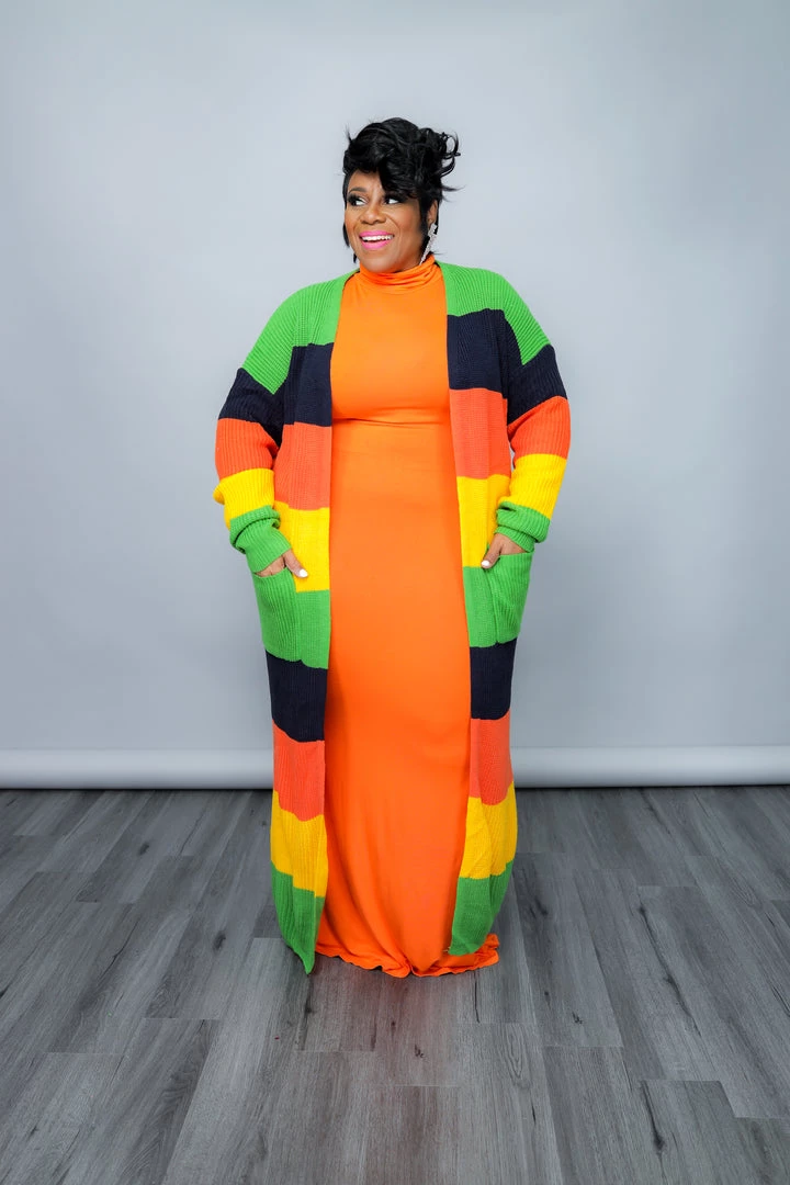 Curvaceous Boutique Orange Stripe Knit Cardigan NEW 3 Curvaceous Boutique Orange Stripe Knit Cardigan NEW