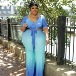 Curvaceous Boutique Blue Ombre Cut-Out Jumpsuit